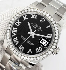 Rolex Datejust Midsize 31mm 178240 Black Sunbeam Watch With 0.95ct Diamond Bezel - Picture 1 of 7