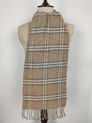 Burberry genuine vintage Nova check Brown 100% Lambswool winter Scarf Scarves — 第 1/4 张图片
