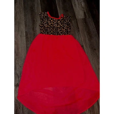 Girls Leopard Print High Low Dress Kids Size L 10 12 Coral Tulle Skirt - Image 1 of 4