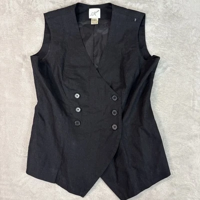 Chaleco de Colección Moda Opciones Años 90 Doble Botonadura Mezcla de Lino Negro Ajustado Forrado 12 Foto 1 de 4