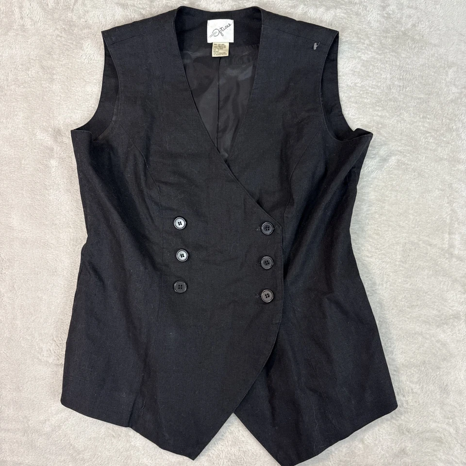 Chaleco de Colección Moda Opciones Años 90 Doble Botonadura Mezcla de Lino Negro Ajustado Forrado 12 Foto 1 de 4