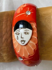 Brazalete Baquelita Pierrot Payaso Tallado Estrella Brazalete De Colección Raro - Imagen 1 de 6