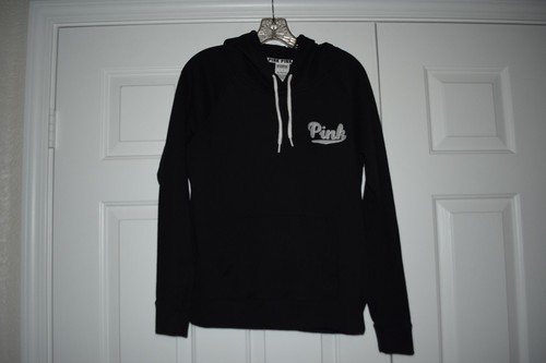 UNDERCOVER Felpa nera con cappuccio Victoria's Secret ROSA taglia L rosa toppa petto davanti