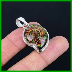 Halloween Sale Ammolith in Ammonit Fossil Stein Sterling Silber Anhänger Schmuck - Bild 1 von 11