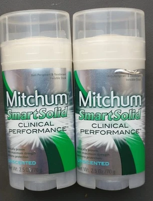 Juego de 2 desodorantes sin perfume MITCHUM SMART SOLID 48HR rendimiento clínico LEER Foto 1 de 2