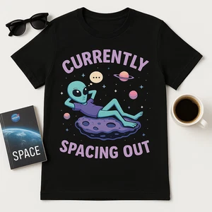 Currently Spacing Out Alien T-Shirt – Funny Outer Space Graphic Tee - Picture 1 of 16