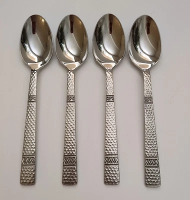 Wallace CHEYENNE 4 Soup Spoons Hammered 18/10 Stainless        (k33) - Image 1 of 4