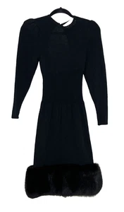 Vintage schwarz Lillie Rubin Pelzbesatz Damen Kleid Cutout Rücken Größe 2 USA hergestellt - Bild 1 von 13