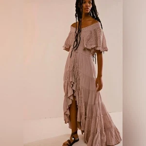 Free People Dancing On Air Ruffled Maxi Dress In Cashmere Color NWT Size Small - Imagen 1 de 7