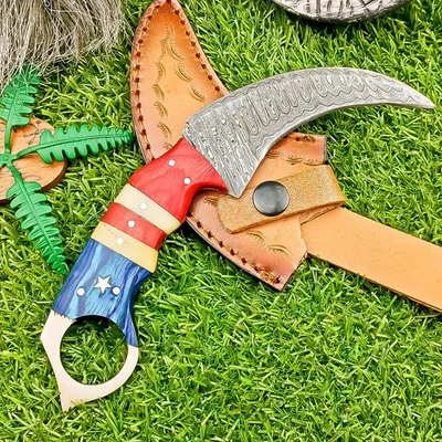 CUSTOM Handmade Damascus STEEL Hunting Knife Karambit KNIFE W/SHEATH M-463 - Image 1 of 4