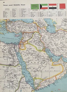 Mapa a color vintage de Oriente Próximo y Medio Kuwait Yemen Arabia Saudita Bahrein 1967 - Imagen 1 de 6