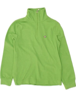 CHAMPION Boys Zip Neck Fleece Jumper 9-10 Years Medium  Green Polyester BP04 - Image 1 of 3