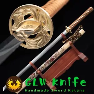 Japanese Chokuto Folded Damascus Steel Katana Sword Straight Single Edged Blade - Picture 1 of 24