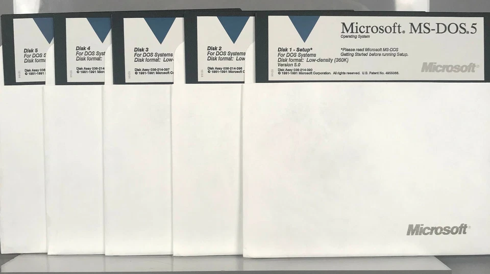 Microsoft - MS-DOS 5 v5.0 - (5) 5.25" Floppys 1991 - Image 1 of 1