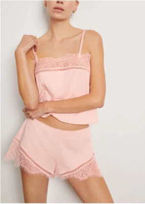 NUEVO CON ETIQUETAS PIEL Orgánico Rosa Makenna Cami Prado Corto Camisola Conjunto de Encaje talla S GOOP Foto 1 de 4