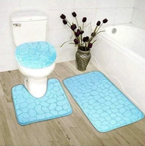 3-Piece Bathroom Bath Mat Bath Contour Rug Bath Toilet Lid Memory Foam Set - Picture 1 of 6