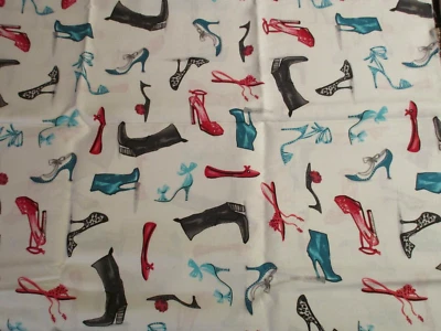 Cotton Fabric Shoes & Boots Who's That Girl?  WOF x 27" long Robert Kaufman - Image 1 of 4