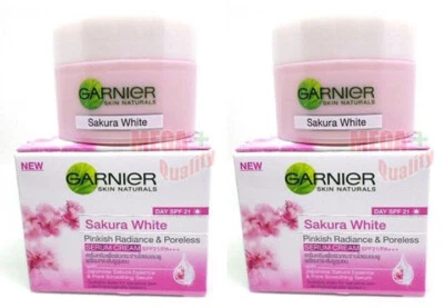 2x 18g. GARNIER SAKURA BRIGHT PINKISH REDIANCE WHITEN MOISTURUZING CREAM SPF21 - Image 1 of 3