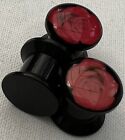 3X 8Mm Red Rose Plugs Acrylic Stretched Ear Lobes Twist On Back - New - 924