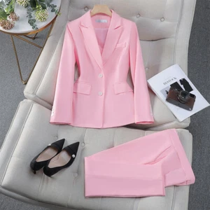 Pink Suit Set Women's Autumn 2024 New Formal Work Suit Jacket Long Blazer Pants - Picture 1 of 33