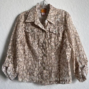 Ruby Rd. Casual Sheer Button Down Shirt Long Sleeve Collar Neck Blouse Size 10 - Picture 1 of 5