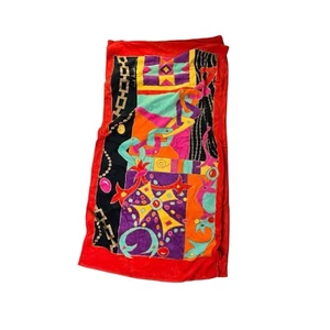 Pair of 2 Vintage 80s Paul Peacock Bejewelled Bright Colorful Chain Print Towels - Picture 1 of 4