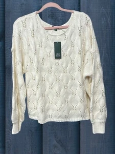 Damen Übergröße 2X einfarbiger elfenbeinfarbener Grobstrickpullover offen $ 28 neu - Bild 1 von 3