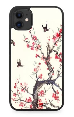 Cherry Blossom Bird Rubber Phone Case Watercolour Sakura Birds Blossoms AE16 - Image 1 of 2
