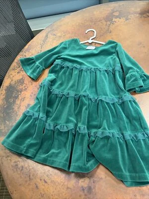 Hanna Andersson Girls Holiday Green Velour Ruff Long Sleeve Dress Size 110 - Image 1 of 4
