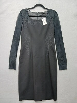 Funda Elie Tahari 8 Negra Floral Encaje Malla Manga Hasta la Rodilla Nueva con Etiquetas Foto 1 de 4