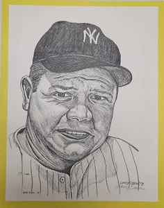 Vintage 1979 BABE RUTH Art Print MLB Baseball by Larry Crain Auto 137/1000 - Picture 1 of 1
