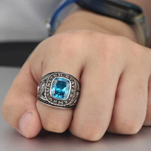 US Army Military Veteran Soldier Souvenir Gemstone Sterling Silver Ring - Picture 1 of 11