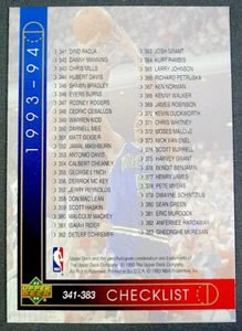 NBA 1993-94 Checklist 341-383 / 384-425 Upper Deck Basketball Trading Card - Picture 1 of 4