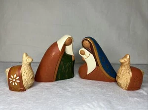 Terracotta Southwest Peru Folk Clay Art Mary Jesus Llama Nativity Christmas - Picture 1 of 23