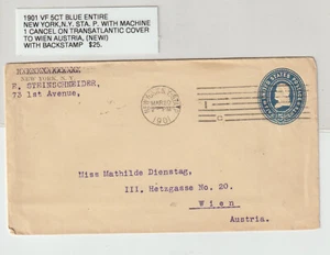 New York NY Sta P Machine 1 Cancel Blue Entire Transatlantic Cover (A28) - Picture 1 of 2