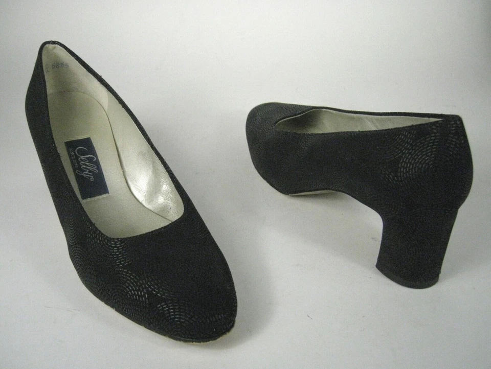 Zapatos Selby Negro Tela Bomba Mujer Patrón Puntada Talla 7 1/2 EE. UU. A Ancho 7.5 Foto 1 de 4