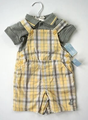 PRIMERAS IMPRESIONES Mono Camisa Manga Corta Gris Amarillo A Cuadros Talla 3-6 Meses Foto 1 de 4