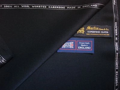 MARTIN SONS & CO. FINEST WOOL SUITING (GABERDINE) FABRIC IN BLACK = 445 g/m. By Martin Sons- 3.4 m