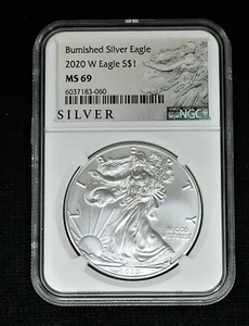 2020 W $1 NGC MS69 BURNISHED SILVER AMERICAN EAGLE FINE WEST POINT LABEL⭐060⭐V3⭐ - Picture 1 of 4