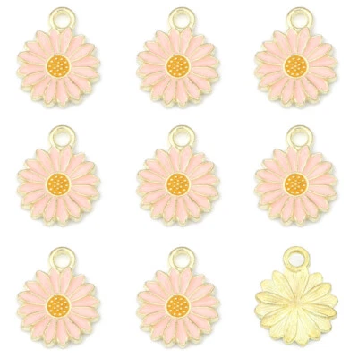 10pcs 13mm Enameled Sunflower Charms Metal Pendants Beads For Jewelry Making Lot - Image 1 of 4