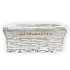 Personalised Text White Wicker Storage Gift Hamper Basket with White ClothLining - Picture 1 of 25