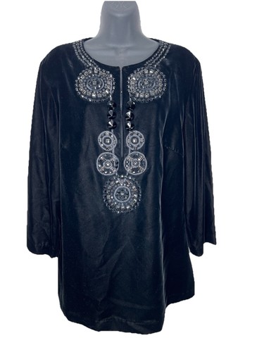 Top blusa Tory Burch nero velluto foderato con perline taglia 14