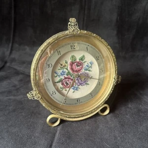 Brass English Embroidered High Carriage/Mantel Clock Fret Work Floral Antique - Picture 1 of 18