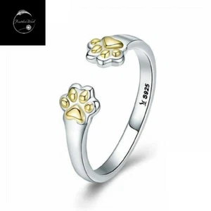 Dog Paw Adjustable Open Resizable Ring Genuine Sterling Silver 925 For Girls  - Picture 1 of 6