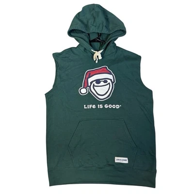 Life Is Good Mens Santa Christmas Green Hoodie Fleece Pullover Size L Holiday - Image 1 of 4