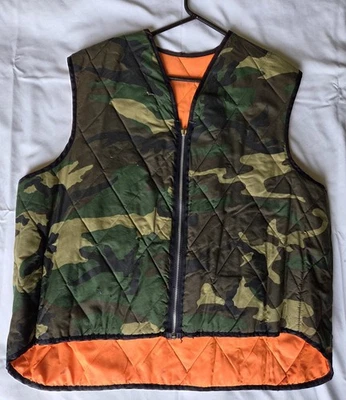 Винтажный охотничий жилет двусторонний XL камуфляж оранжевый на молнии стеганый - Изображение 1 из 4