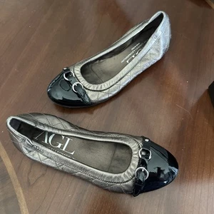 Attilio Giusti Leombruni AGL 36.5 Monika Quilted Cap Toe Flats Bronze Black - Picture 1 of 6