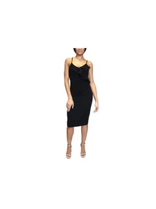 DONT YOU DARE Womens Black Spaghetti Strap V Neck Midi Party Body Con Dress XS - Picture 1 of 4