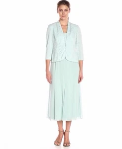Alex Evenings Sz 12 Dress Jacket Set Formal Seafoam Aqua Mother of Bride / Groom - Picture 1 of 18