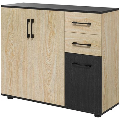 HOMCOM Mobile Cucina con 2 Armadietti e 2 Cassetti 90x30x75.5cm Noce e Nero - Image 1 of 4
